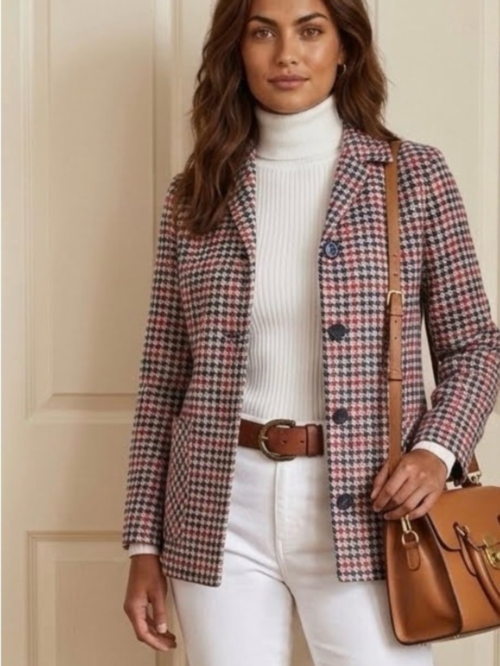 Vintage 1970s Dutchmaid Houndstooth Blazer Jacket - Red, Navy & White